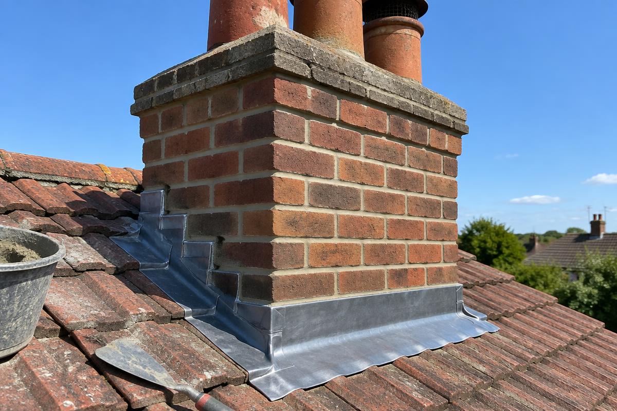 Repointed chimney stack with new lead flashing